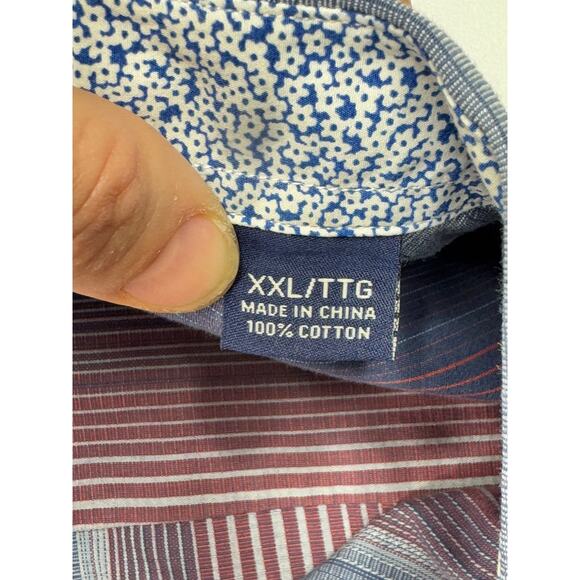 Tommy Bahama Men's Long Sleeve Gray Red Striped Button Up Shirt - Size 2XL - Picture 4 of 4